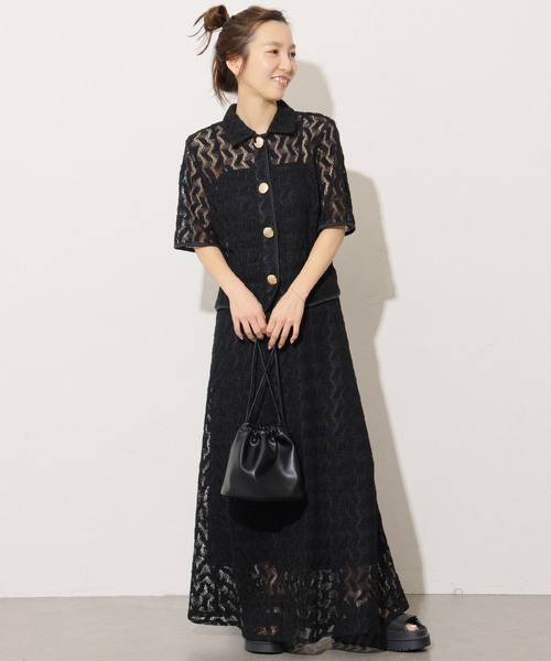 Torrazzo Donna（トラッゾドンナ）の「【TORRAZZO DONNA/トラッゾドンナ】ジオメトリックレーススカート（スカート・レディース・ブラック/ベージュ・FREE）」の6枚目の写真