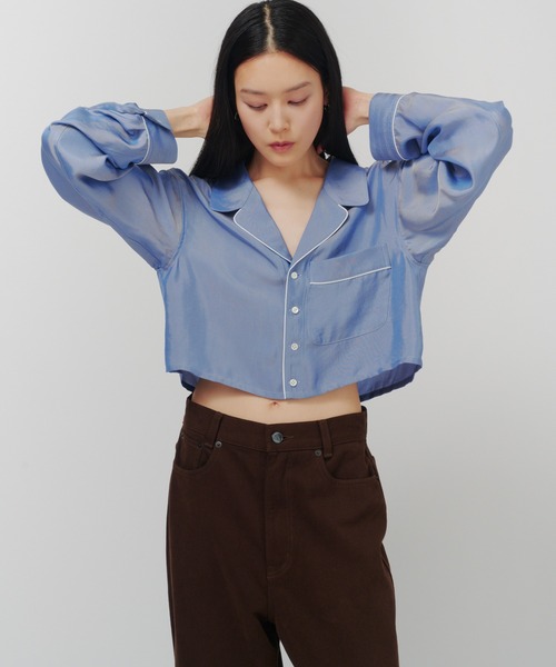 THINGS THAT MATTER（シングス ザット マター）の「CHAMBRAY PIPING SHIRT ENSEMBLE / シャンブレー パイピング シャツ アンサンブル（シャツ/ブラウス・レディース・ブルー・FREE）」の6枚目の写真
