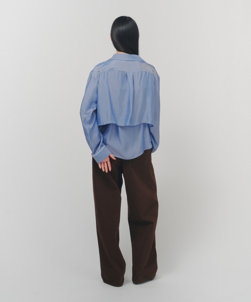 THINGS THAT MATTER（シングス ザット マター）の「CHAMBRAY PIPING SHIRT ENSEMBLE / シャンブレー パイピング シャツ アンサンブル（シャツ/ブラウス・レディース・ブルー・FREE）」の14枚目の写真