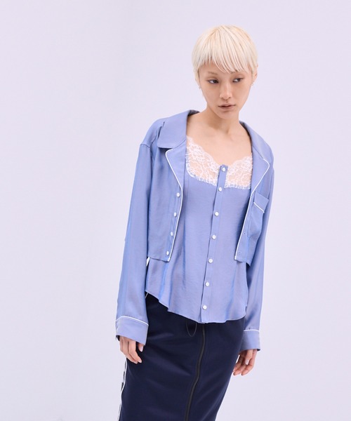 THINGS THAT MATTER（シングス ザット マター）の「CHAMBRAY PIPING SHIRT ENSEMBLE / シャンブレー パイピング シャツ アンサンブル（シャツ/ブラウス・レディース・ブルー・FREE）」の16枚目の写真