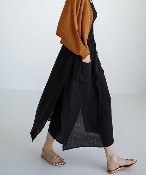 Flugge(フラッジー)の「【ラクして上品♪スカート見えワイドパンツ】スカート風リネンタッチパンツ(その他パンツ・レディース・ブラック/ホワイト・LARGE/MEDIUM)」の2枚目の写真
