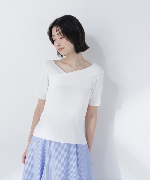 NATURAL BEAUTY BASIC(ナチュラルビューティーベーシック)の「クロスネックリブニット(ニット/セーター・レディース・オレンジ系その他/ブルー/オフホワイト/チャコールグレー・FREE)」の2枚目の写真