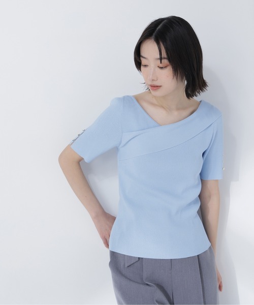 NATURAL BEAUTY BASIC(ナチュラルビューティーベーシック)の「クロスネックリブニット(ニット/セーター・レディース・オレンジ系その他/ブルー/オフホワイト/チャコールグレー・FREE)」の4枚目の写真