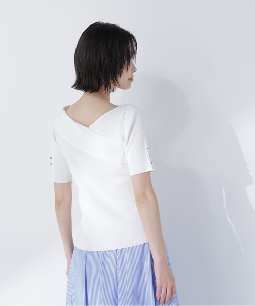 NATURAL BEAUTY BASIC(ナチュラルビューティーベーシック)の「クロスネックリブニット(ニット/セーター・レディース・オレンジ系その他/ブルー/オフホワイト/チャコールグレー・FREE)」の8枚目の写真