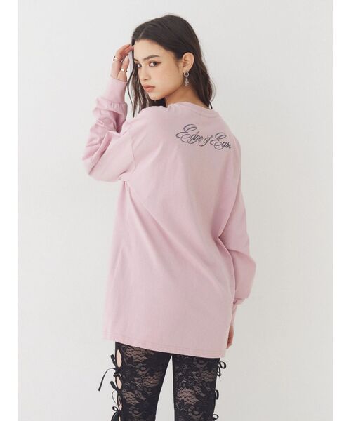 EVRIS（エヴリス）の「オーバーサイズラインストーングラフィックロンT　春服（Tシャツ/カットソー・レディース・ホワイト/チャコールグレー/ピンク・FREE）」の11枚目の写真
