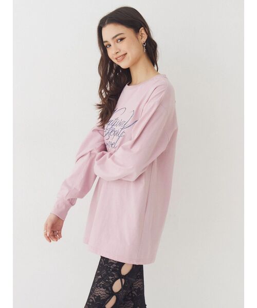 EVRIS（エヴリス）の「オーバーサイズラインストーングラフィックロンT　春服（Tシャツ/カットソー・レディース・ホワイト/チャコールグレー/ピンク・FREE）」の10枚目の写真