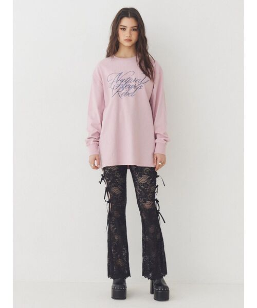EVRIS（エヴリス）の「オーバーサイズラインストーングラフィックロンT　春服（Tシャツ/カットソー・レディース・ホワイト/チャコールグレー/ピンク・FREE）」の8枚目の写真