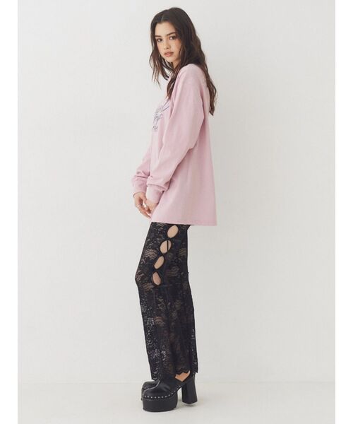 EVRIS（エヴリス）の「オーバーサイズラインストーングラフィックロンT　春服（Tシャツ/カットソー・レディース・ホワイト/チャコールグレー/ピンク・FREE）」の7枚目の写真