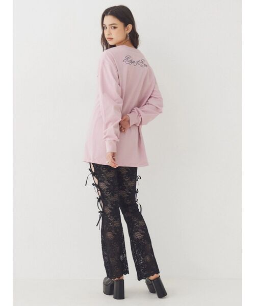 EVRIS（エヴリス）の「オーバーサイズラインストーングラフィックロンT　春服（Tシャツ/カットソー・レディース・ホワイト/チャコールグレー/ピンク・FREE）」の6枚目の写真