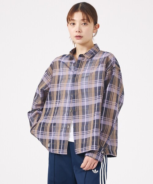 Rouge vif la cle(ルージュヴィフラクレ)の「【Le Melange/ル・メランジュ】シアーチェックシャツ/ シアー/メンズライク【WEB限定】(シャツ/ブラウス・レディース・ネイビー・フリー)」の10枚目の写真