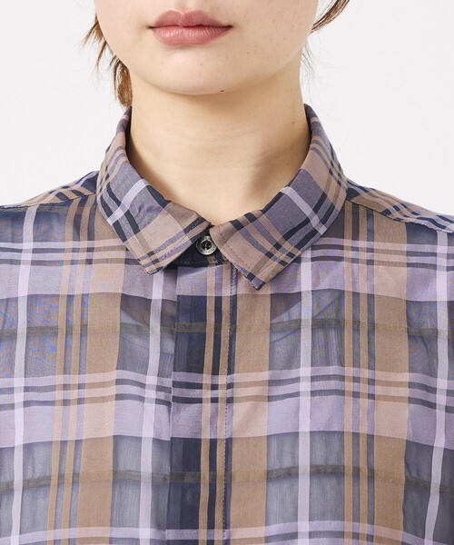 Rouge vif la cle(ルージュヴィフラクレ)の「【Le Melange/ル・メランジュ】シアーチェックシャツ/ シアー/メンズライク【WEB限定】(シャツ/ブラウス・レディース・ネイビー・フリー)」の4枚目の写真