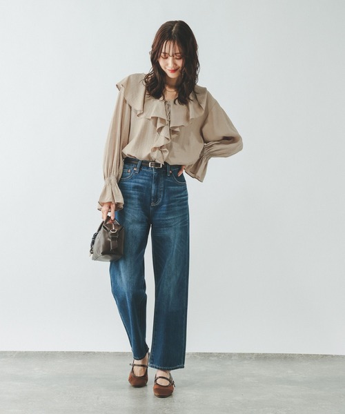 GLOBAL WORK（グローバルワーク）の「フリルスキッパーブラウス/660970（シャツ/ブラウス・レディース・ホワイト/ライトベージュ・MEDIUM/LARGE）」の20枚目の写真