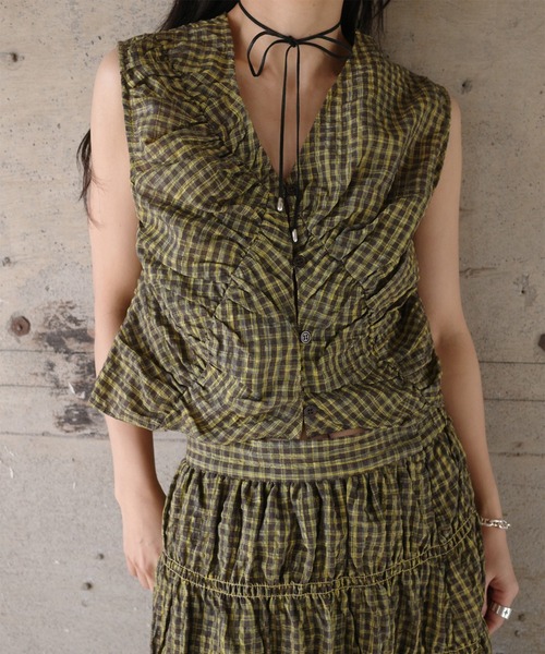 Ameri（アメリ）の「MEDI 2WAY SHIRRING TOP WITH SKIRT（スカート・レディース・ピンク/ネイビー/カーキ・SMALL/MEDIUM）」の9枚目の写真