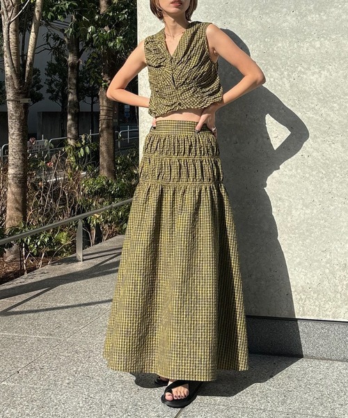 Ameri（アメリ）の「MEDI 2WAY SHIRRING TOP WITH SKIRT（スカート・レディース・ピンク/ネイビー/カーキ・SMALL/MEDIUM）」の19枚目の写真