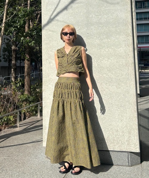 Ameri（アメリ）の「MEDI 2WAY SHIRRING TOP WITH SKIRT（スカート・レディース・ピンク/ネイビー/カーキ・SMALL/MEDIUM）」の21枚目の写真