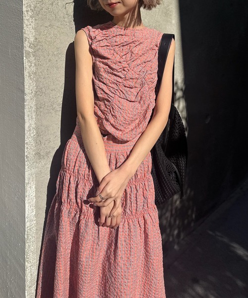 Ameri（アメリ）の「MEDI 2WAY SHIRRING TOP WITH SKIRT（スカート・レディース・ピンク/ネイビー/カーキ・SMALL/MEDIUM）」の16枚目の写真