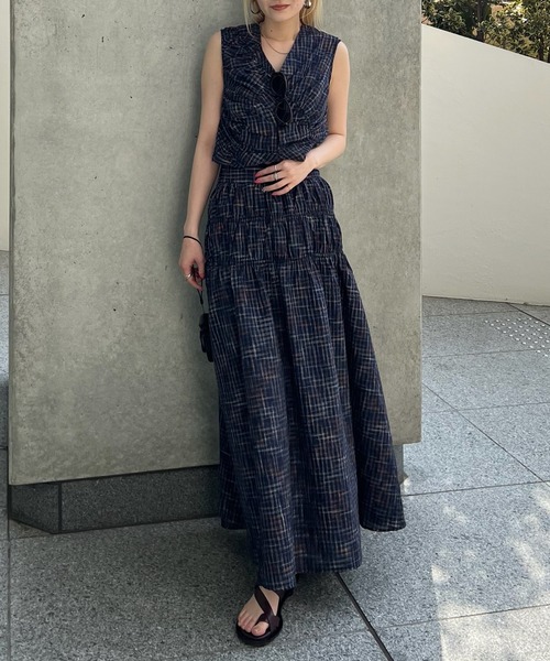 Ameri（アメリ）の「MEDI 2WAY SHIRRING TOP WITH SKIRT（スカート・レディース・ピンク/ネイビー/カーキ・SMALL/MEDIUM）」の12枚目の写真