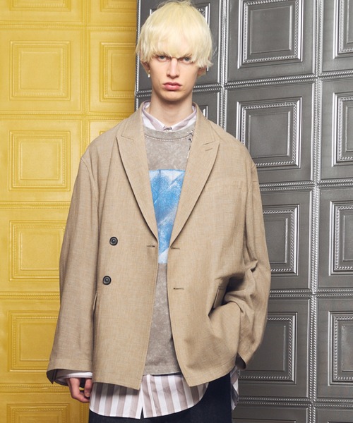 MAISON SPECIAL(メゾンスペシャル)の「《UNISEX》Mix Linen Prime-Over-Over Semi-double Tailored Jacket/ミックスリネンプライムオーバーセミダブルテーラードジャケット【MAISON SPECIAL/メゾンスペシャル】■セットアップ対応■(テーラードジャケット・メンズ・ベージュ/ブルー/ブラック・0/2/1)」の3枚目の写真