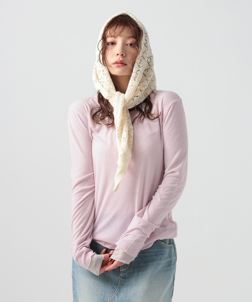 BAYFLOW（ベイフロー）の「ニットレース三角カーフ（バンダナ/スカーフ・レディース・ナチュラル/ブラック・FREE）」の5枚目の写真