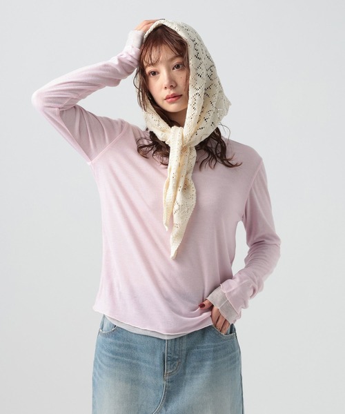 BAYFLOW（ベイフロー）の「ニットレース三角カーフ（バンダナ/スカーフ・レディース・ナチュラル/ブラック・FREE）」の6枚目の写真