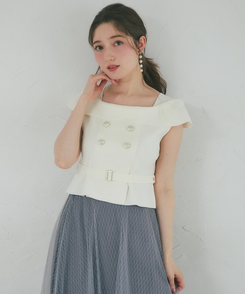 ベルト付きニットトップス×ラメチェックシアースカートセットアップ