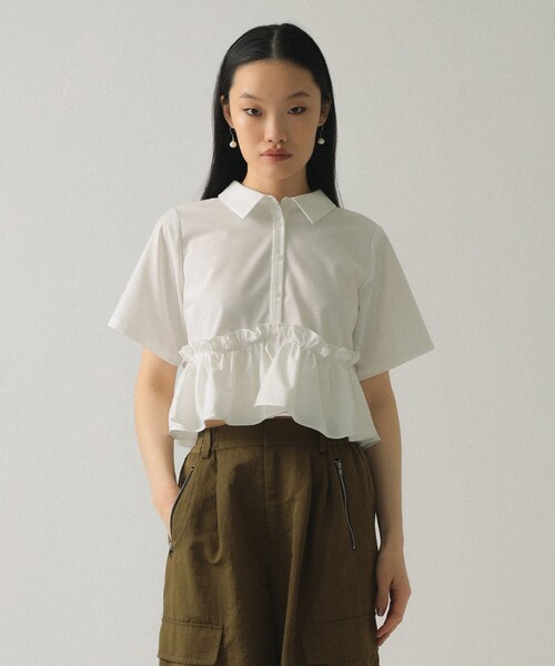Ray BEAMS(レイビームス)の「裾フリル ショート シャツ(シャツ/ブラウス・レディース・シルバー/ホワイト・ONE SIZE)」の6枚目の写真