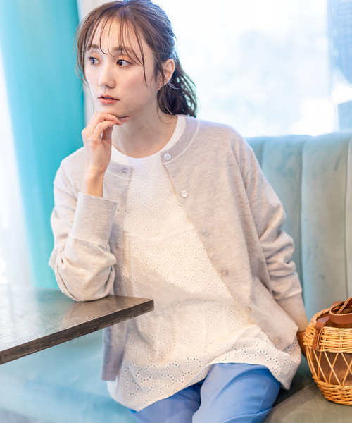 Petit Honfleur(プチオンフルール)の「ファンクションクルーネックカーディガン【接触冷感・UVカット・ウォッシャブル】(カーディガン/ボレロ・レディース・ネイビー/サックスブルー/グレー・M/L)」の22枚目の写真