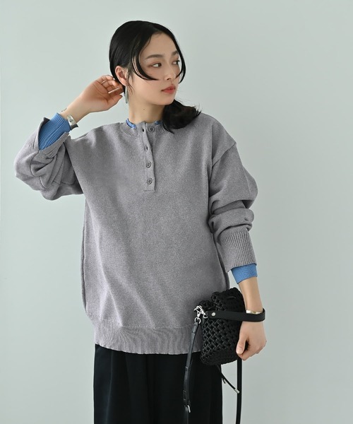 STYLE DELI(スタイルデリ)の「【BLK001】配色前後2wayプルオーバー(ニット/セーター・レディース・チャコールグレー/グレー・FREE)」の3枚目の写真