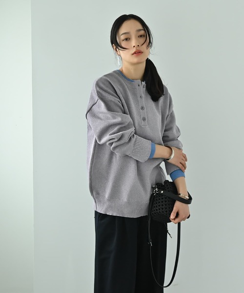 STYLE DELI(スタイルデリ)の「【BLK001】配色前後2wayプルオーバー(ニット/セーター・レディース・チャコールグレー/グレー・FREE)」の4枚目の写真