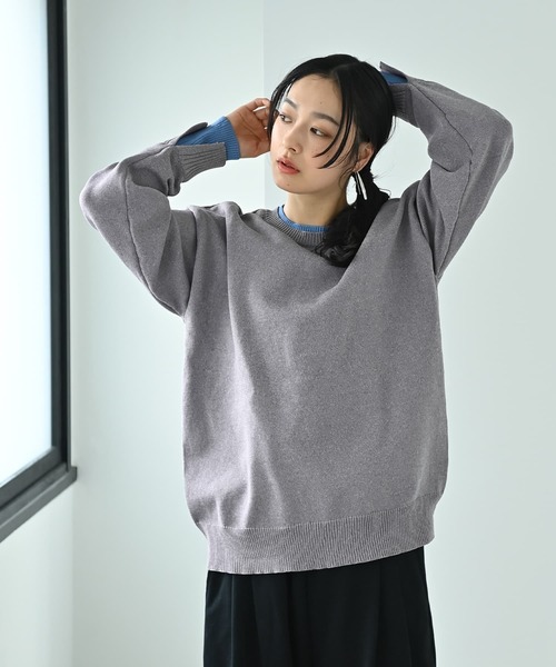STYLE DELI(スタイルデリ)の「【BLK001】配色前後2wayプルオーバー(ニット/セーター・レディース・チャコールグレー/グレー・FREE)」の6枚目の写真