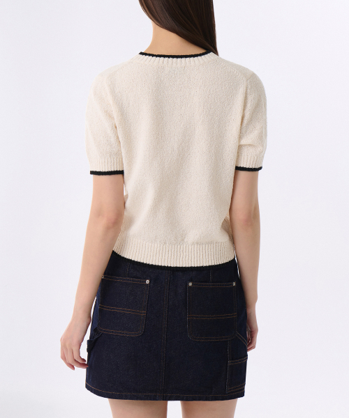 MUSINSA STANDARD WOMAN（ムシンサスタンダードウーマン）の「ウーマンズミニブックルリンガー半袖ニット[クリーム/ブラック]（ニット/セーター・レディース・その他・X-SMALL/SMALL/MEDIUM/LARGE）」の2枚目の写真