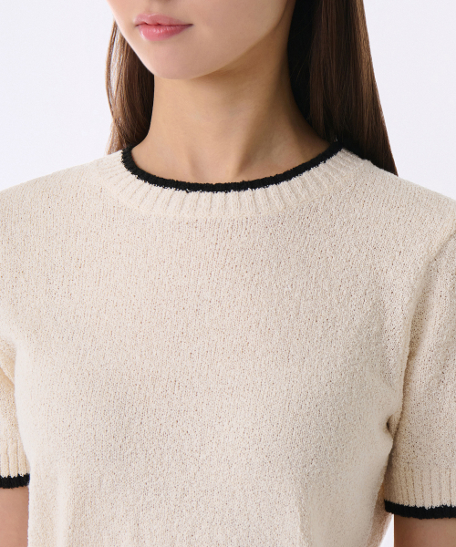 MUSINSA STANDARD WOMAN（ムシンサスタンダードウーマン）の「ウーマンズミニブックルリンガー半袖ニット[クリーム/ブラック]（ニット/セーター・レディース・その他・X-SMALL/SMALL/MEDIUM/LARGE）」の3枚目の写真