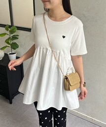ハート刺繍ペプラムTシャツ