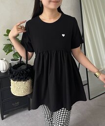 ハート刺繍ペプラムTシャツ