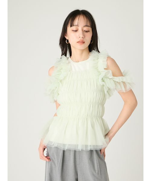 FRAY I.D(フレイアイディー)の「チュールコンビ2wayカットトップス(Tシャツ/カットソー・レディース・ブラック/ホワイト/ミント・F)」の9枚目の写真