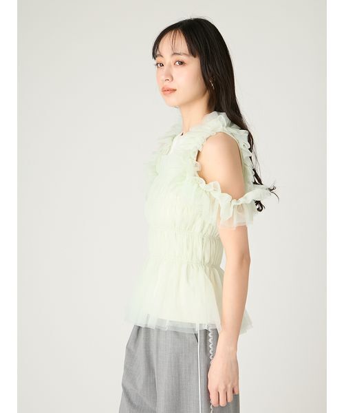 FRAY I.D(フレイアイディー)の「チュールコンビ2wayカットトップス(Tシャツ/カットソー・レディース・ブラック/ホワイト/ミント・F)」の7枚目の写真