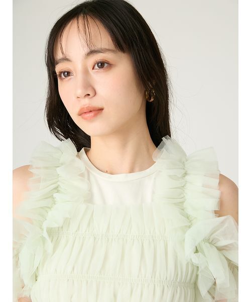 FRAY I.D(フレイアイディー)の「チュールコンビ2wayカットトップス(Tシャツ/カットソー・レディース・ブラック/ホワイト/ミント・F)」の6枚目の写真