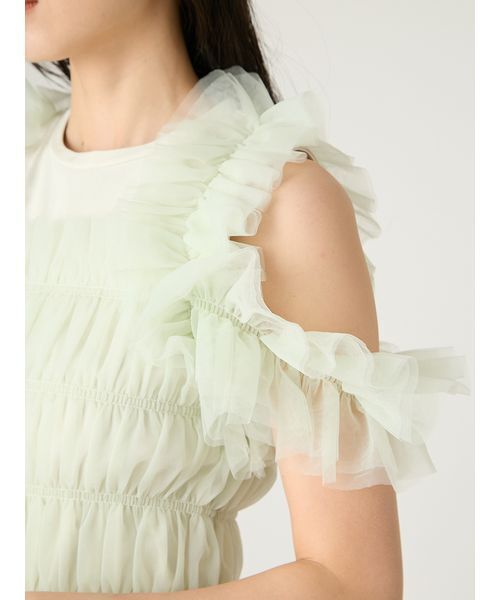 FRAY I.D(フレイアイディー)の「チュールコンビ2wayカットトップス(Tシャツ/カットソー・レディース・ブラック/ホワイト/ミント・F)」の5枚目の写真