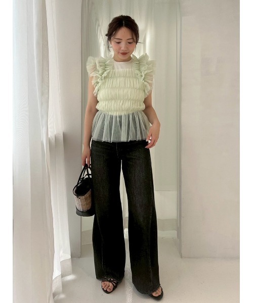 FRAY I.D(フレイアイディー)の「チュールコンビ2wayカットトップス(Tシャツ/カットソー・レディース・ブラック/ホワイト/ミント・F)」の22枚目の写真