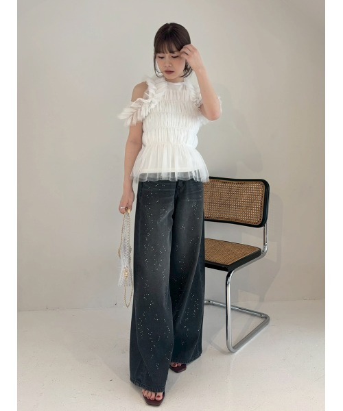 FRAY I.D(フレイアイディー)の「チュールコンビ2wayカットトップス(Tシャツ/カットソー・レディース・ブラック/ホワイト/ミント・F)」の20枚目の写真