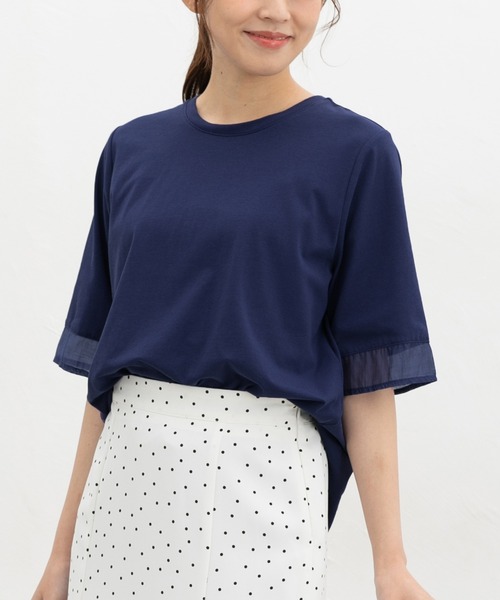 Honeys(ハニーズ)の「【ハニさら・接触冷感・UVカット】シアー切替トップス(Tシャツ/カットソー・レディース・オレンジ/モカ/アイボリー/ブラック/ブルー・L/LL/M/S)」の5枚目の写真