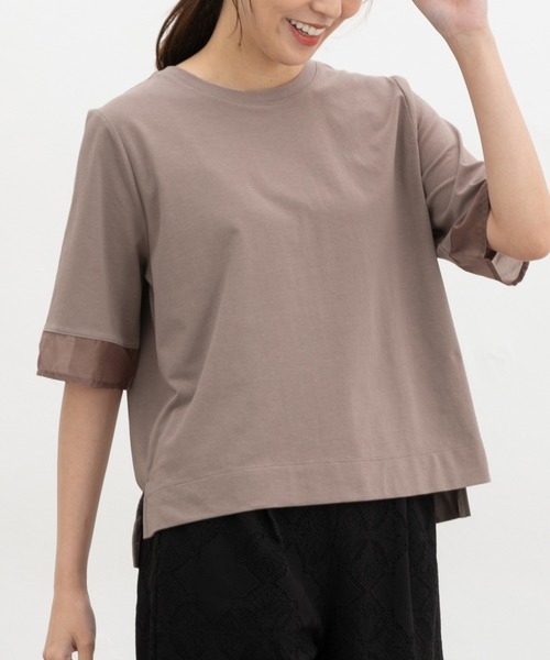 Honeys(ハニーズ)の「【ハニさら・接触冷感・UVカット】シアー切替トップス(Tシャツ/カットソー・レディース・オレンジ/モカ/アイボリー/ブラック/ブルー・L/LL/M/S)」の4枚目の写真