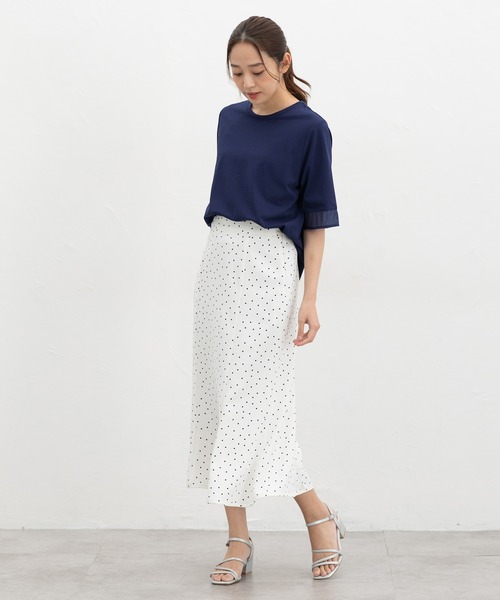 Honeys(ハニーズ)の「【ハニさら・接触冷感・UVカット】シアー切替トップス(Tシャツ/カットソー・レディース・オレンジ/モカ/アイボリー/ブラック/ブルー・L/LL/M/S)」の13枚目の写真