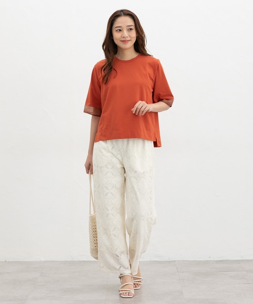 Honeys(ハニーズ)の「【ハニさら・接触冷感・UVカット】シアー切替トップス(Tシャツ/カットソー・レディース・オレンジ/モカ/アイボリー/ブラック/ブルー・L/LL/M/S)」の15枚目の写真