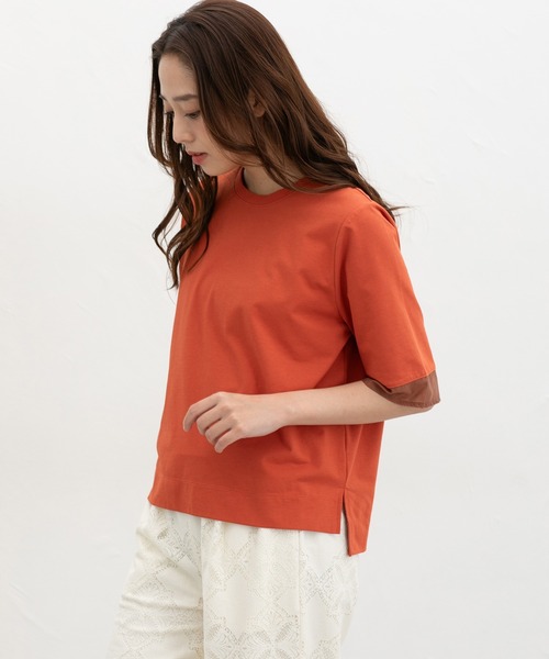 Honeys(ハニーズ)の「【ハニさら・接触冷感・UVカット】シアー切替トップス(Tシャツ/カットソー・レディース・オレンジ/モカ/アイボリー/ブラック/ブルー・L/LL/M/S)」の16枚目の写真