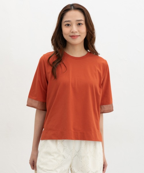 Honeys(ハニーズ)の「【ハニさら・接触冷感・UVカット】シアー切替トップス(Tシャツ/カットソー・レディース・オレンジ/モカ/アイボリー/ブラック/ブルー・L/LL/M/S)」の17枚目の写真