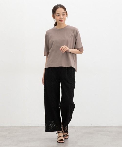 Honeys(ハニーズ)の「【ハニさら・接触冷感・UVカット】シアー切替トップス(Tシャツ/カットソー・レディース・オレンジ/モカ/アイボリー/ブラック/ブルー・L/LL/M/S)」の18枚目の写真