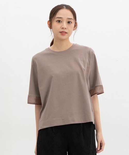 Honeys(ハニーズ)の「【ハニさら・接触冷感・UVカット】シアー切替トップス(Tシャツ/カットソー・レディース・オレンジ/モカ/アイボリー/ブラック/ブルー・L/LL/M/S)」の19枚目の写真