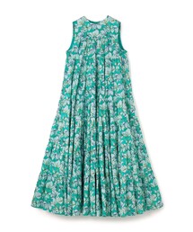極美品　トゥモローランドコレクション花柄ワンピース セール】 ブルリーフラワープリント クルーネックワンピース （ロング