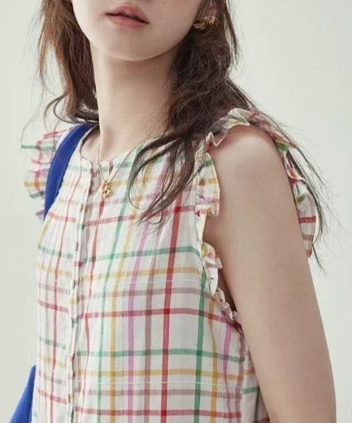 AMAJI(アマジ)の「チェック柄 ノースリーブ フレア ロングワンピース(ワンピース・レディース・マルチ・SMALL/MEDIUM/LARGE/X-LARGE)」の5枚目の写真